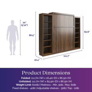 Signature Sleep Paramount Murphy Bed with Bookcase Cabinets - Columbia Walnut - Queen