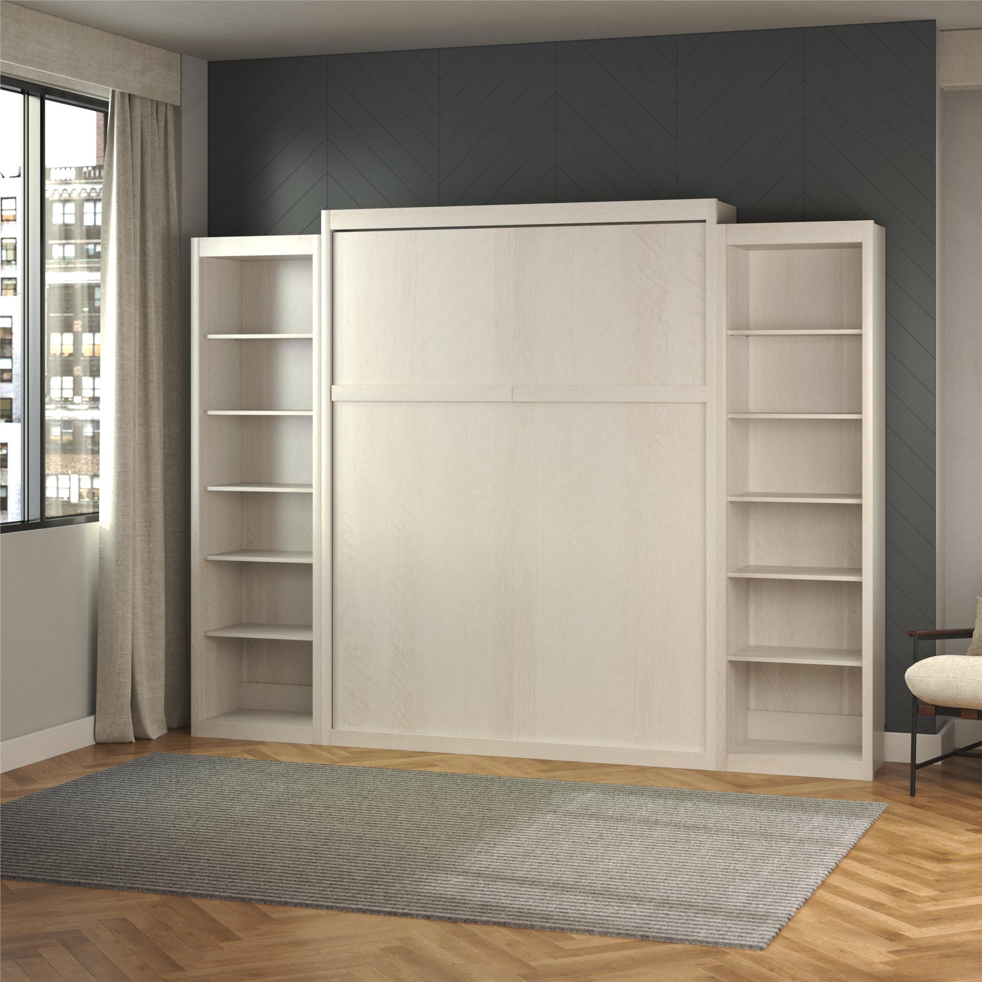 Signature Sleep Paramount Murphy Bed with Bookcase Cabinets - Ivory Oak - Queen