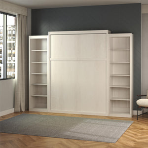 Signature Sleep Paramount Murphy Bed with Bookcase Cabinets - Ivory Oak - Queen
