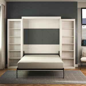 Signature Sleep Paramount Murphy Bed with Bookcase Cabinets - Ivory Oak - Queen