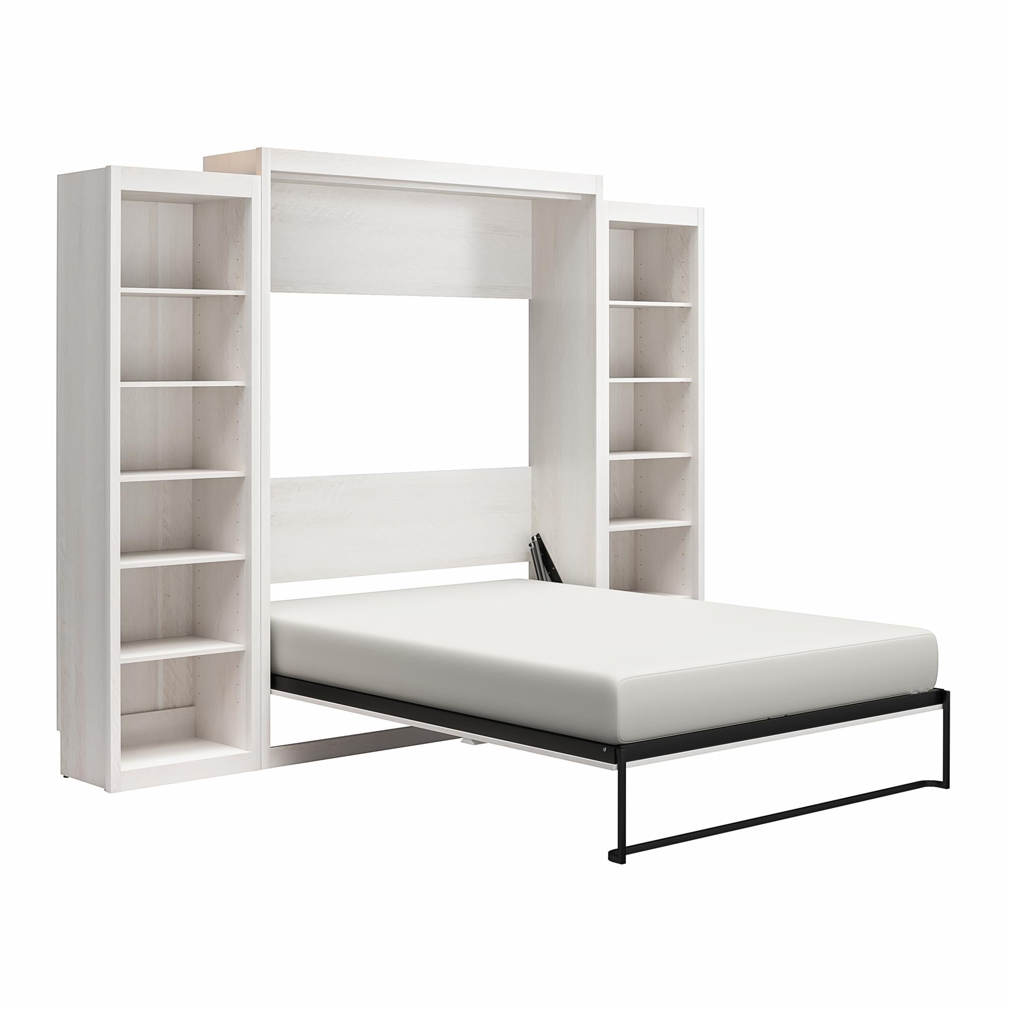 Signature Sleep Paramount Murphy Bed with Bookcase Cabinets - Ivory Oak - Queen