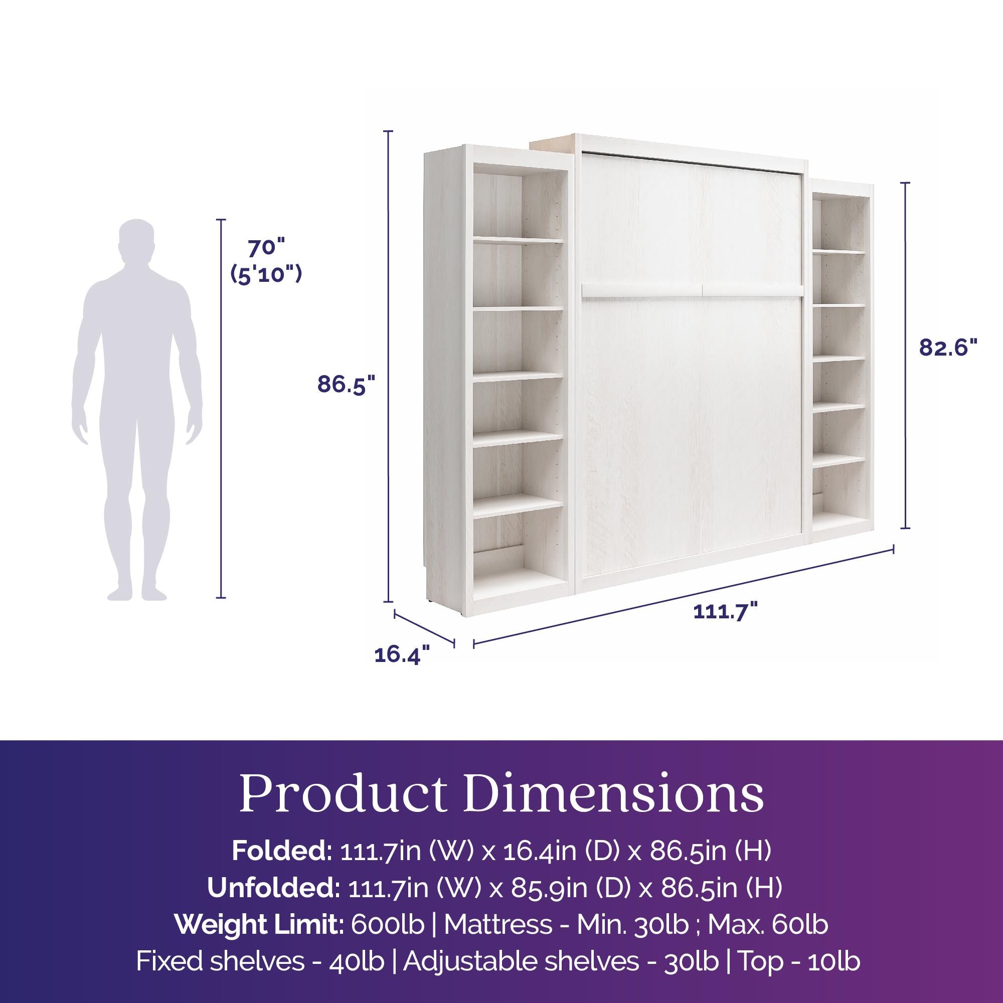 Signature Sleep Paramount Murphy Bed with Bookcase Cabinets - Ivory Oak - Queen