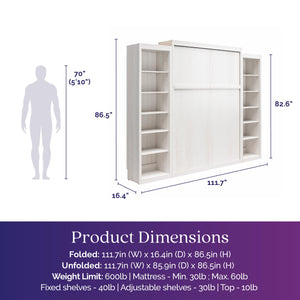 Signature Sleep Paramount Murphy Bed with Bookcase Cabinets - Ivory Oak - Queen