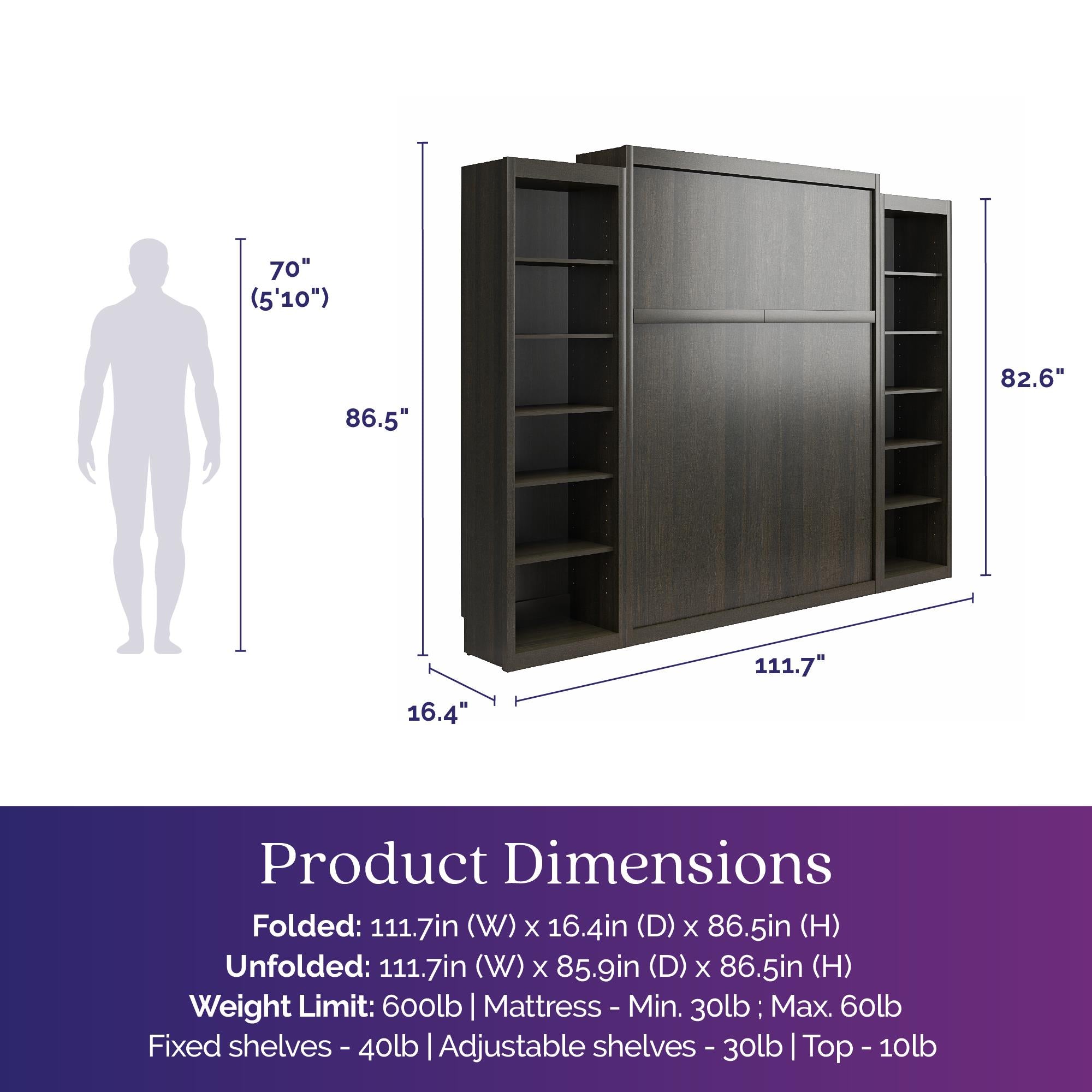 Signature Sleep Paramount Murphy Bed with Bookcase Cabinets - Espresso - Queen