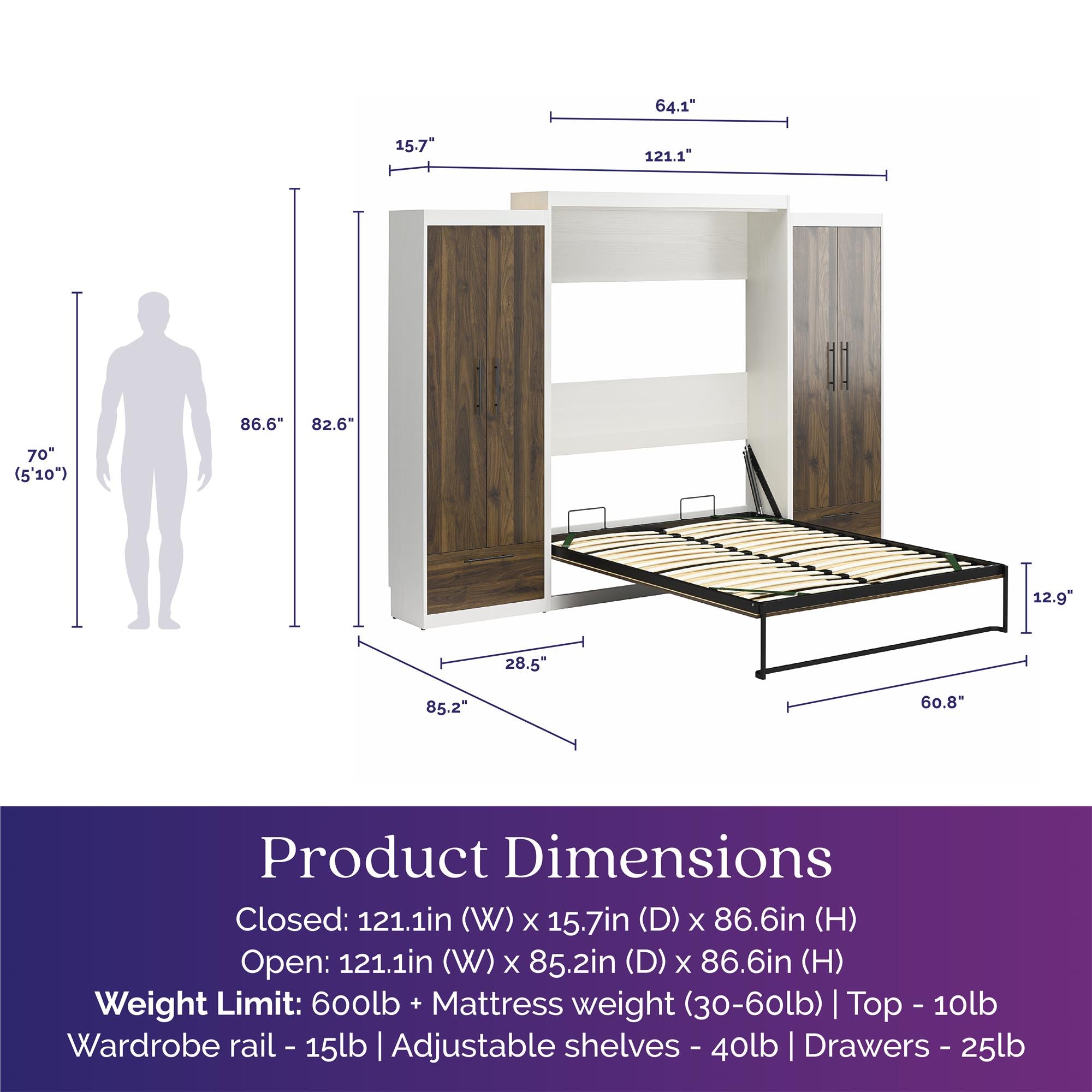 Signature Sleep Pinnacle Murphy Bed with Cabinets - Columbia Walnut - Queen