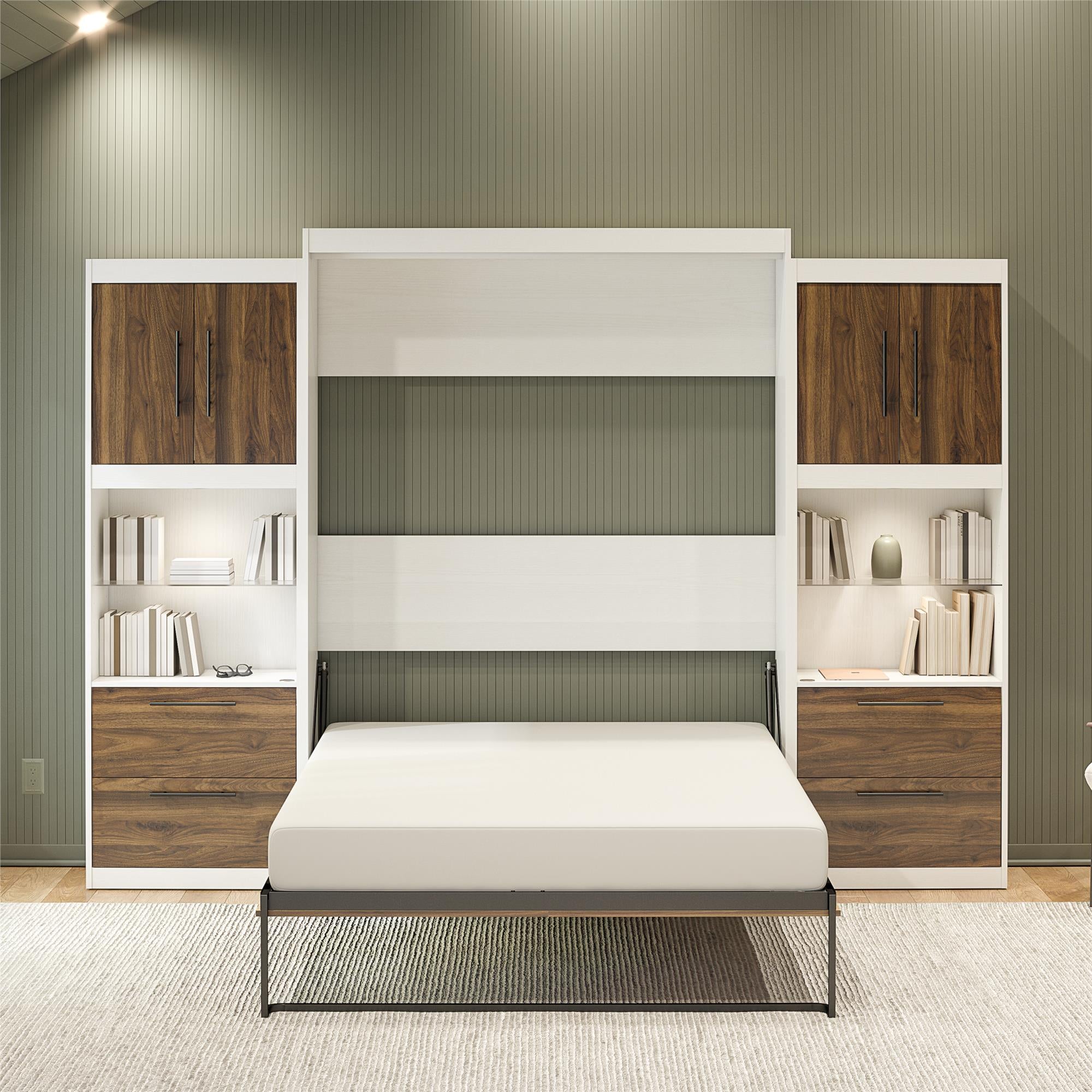 Signature Sleep Pinnacle Murphy Bed with Cabinets - Columbia Walnut - Queen