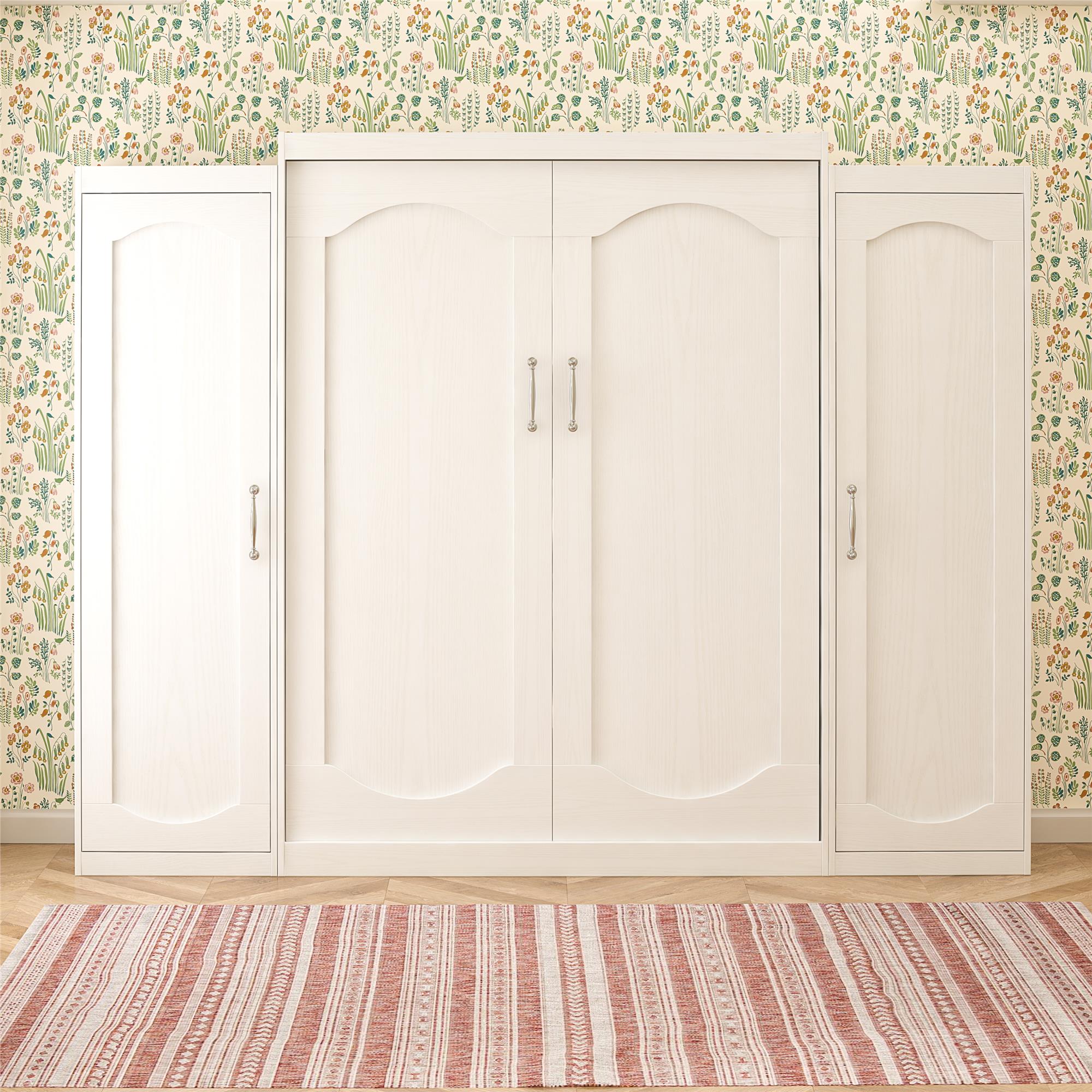 Novogratz Her Majesty Murphy Bed with Cabinets, Queen Size - White - Queen