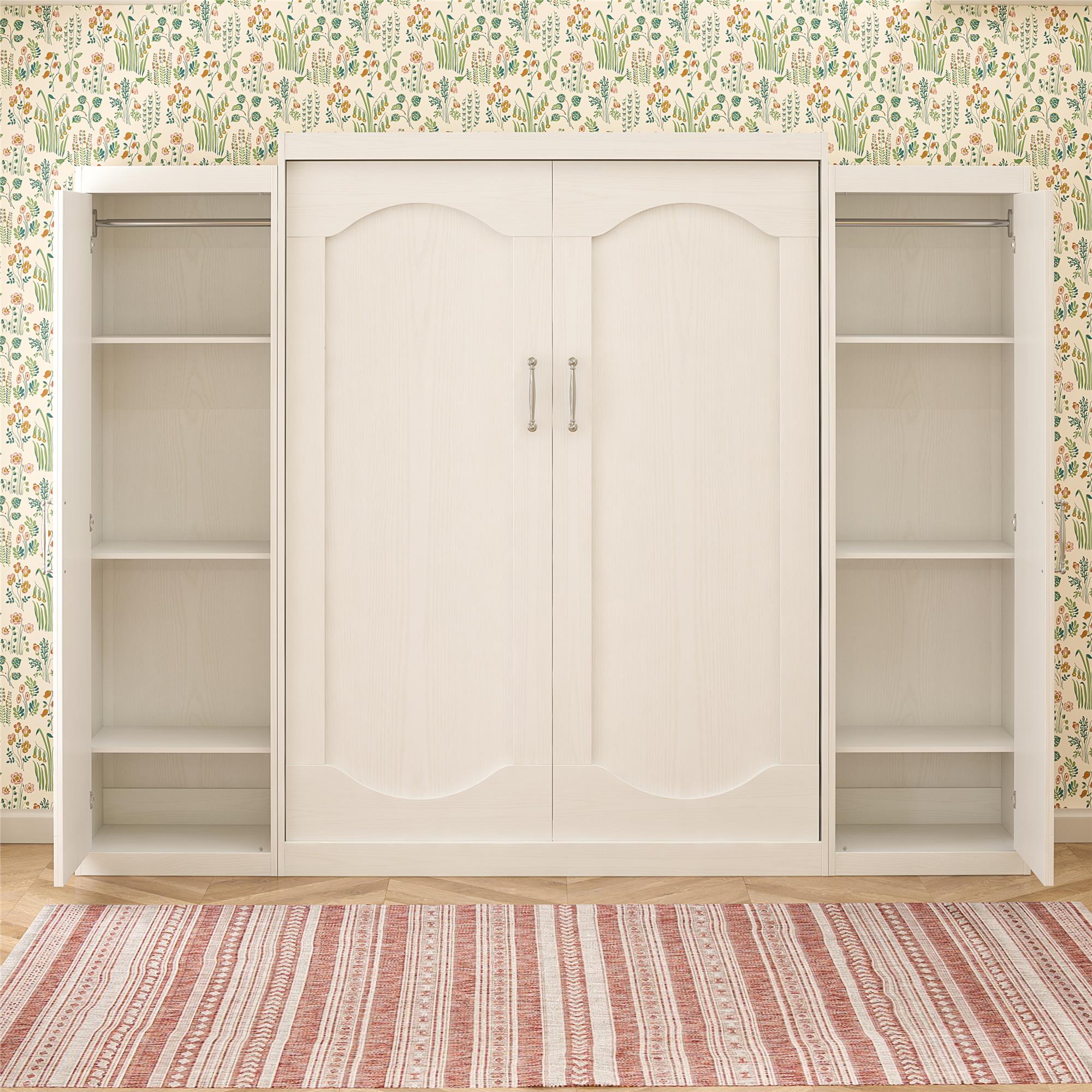 Novogratz Her Majesty Murphy Bed with Cabinets, Queen Size - White - Queen