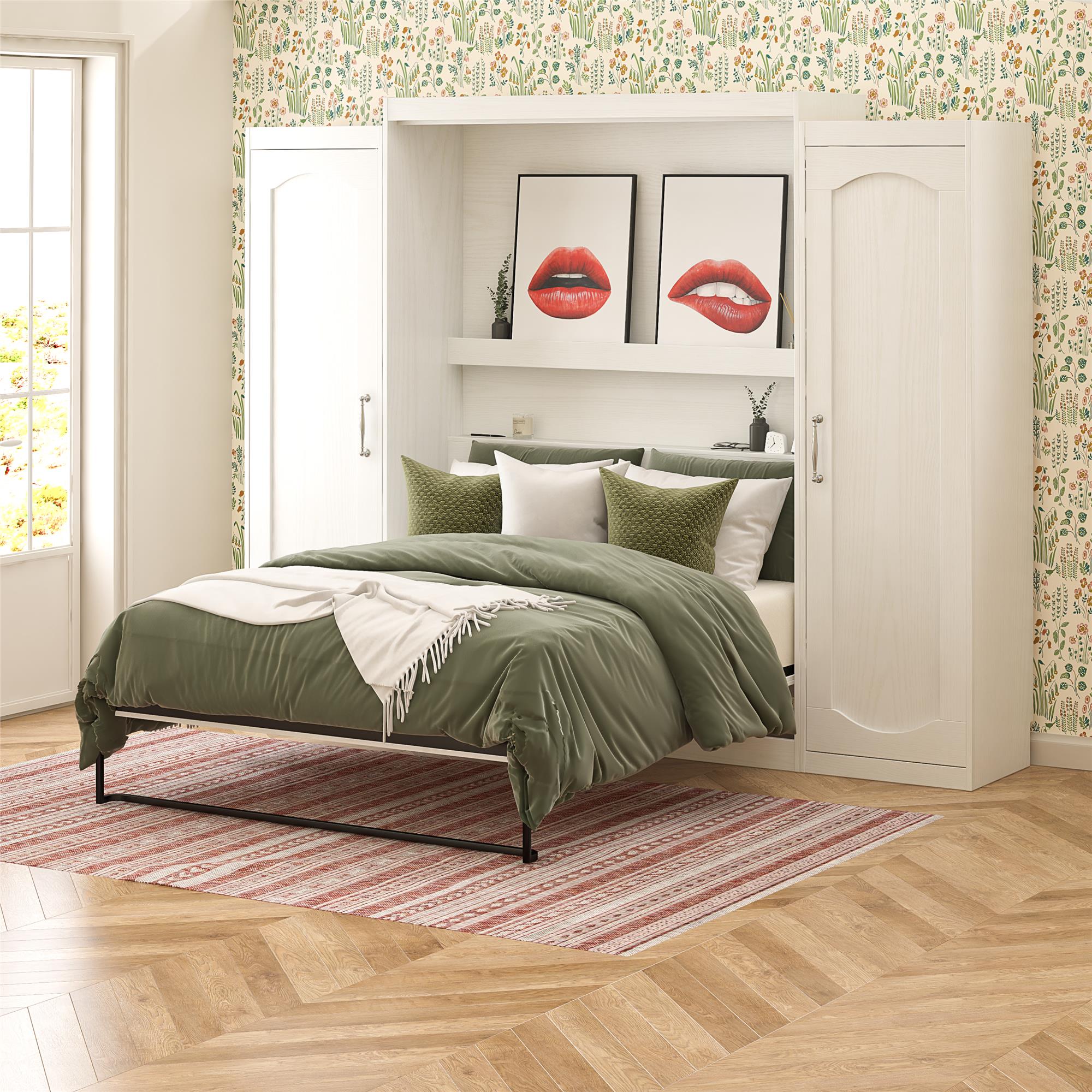 Novogratz Her Majesty Murphy Bed with Cabinets, Queen Size - White - Queen