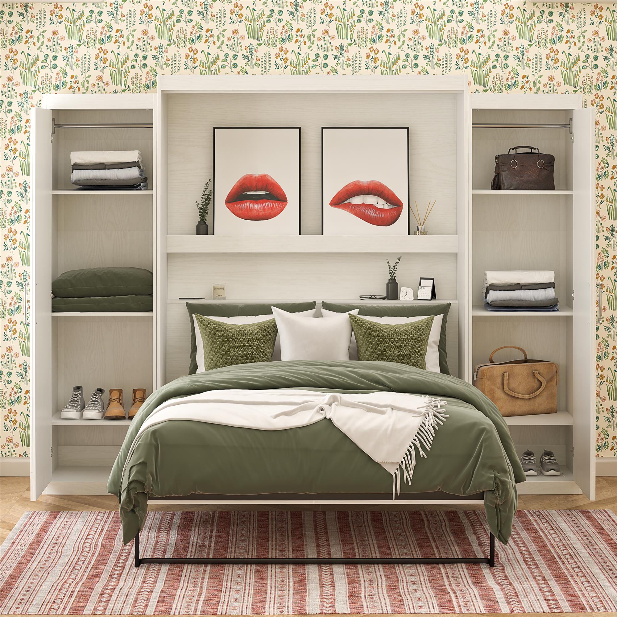 Novogratz Her Majesty Murphy Bed with Cabinets, Queen Size - White - Queen