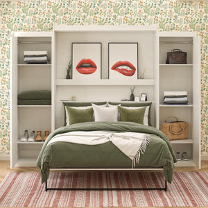 Novogratz Her Majesty Murphy Bed with Cabinets, Queen Size - White - Queen