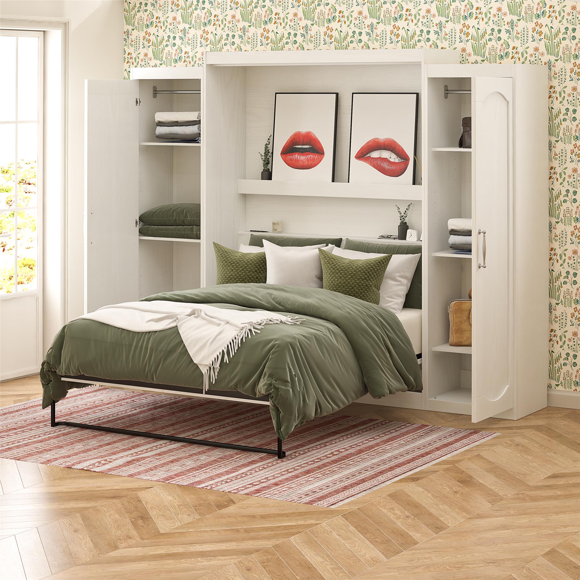 Novogratz Her Majesty Murphy Bed with Cabinets, Queen Size - White - Queen