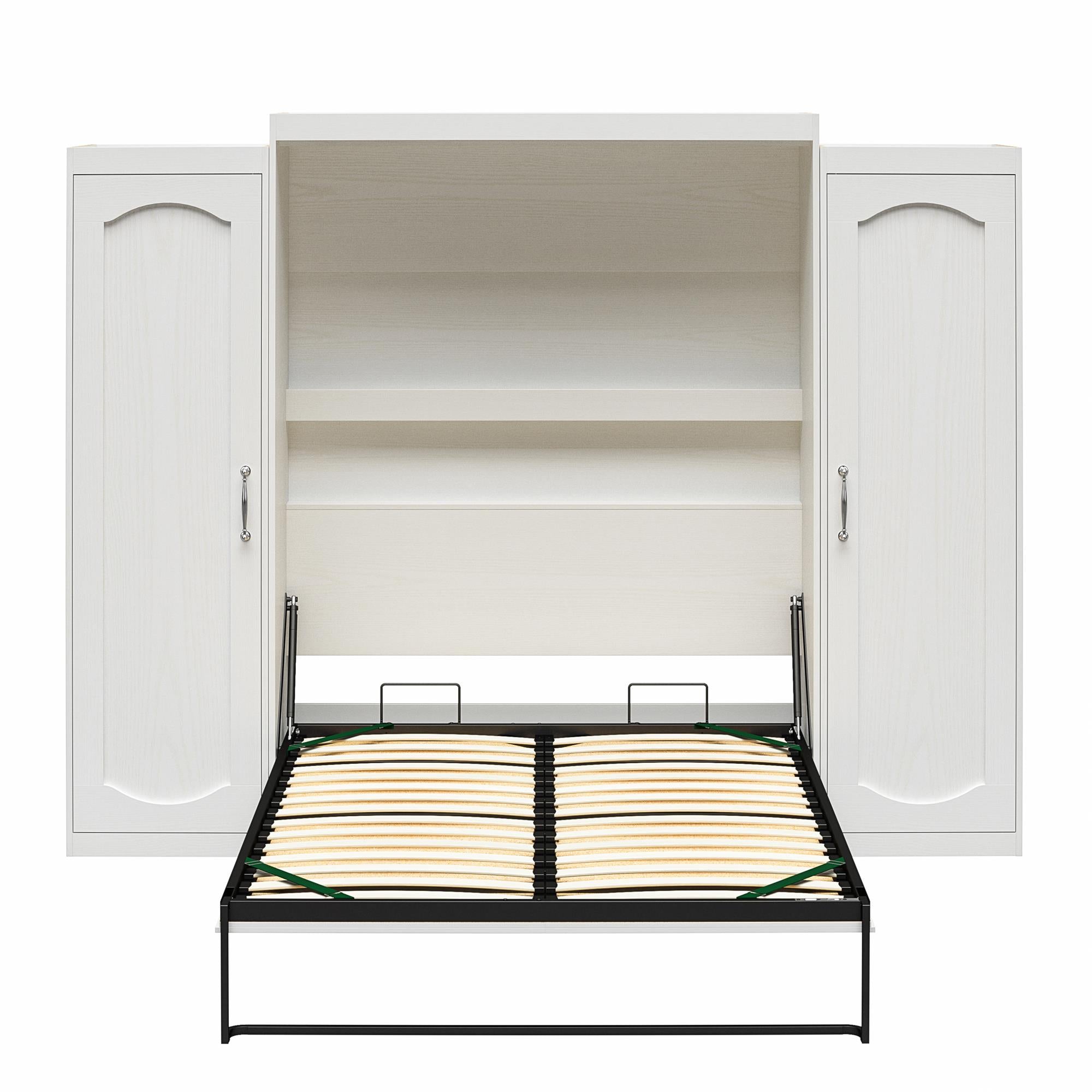 Novogratz Her Majesty Murphy Bed with Cabinets, Queen Size - White - Queen