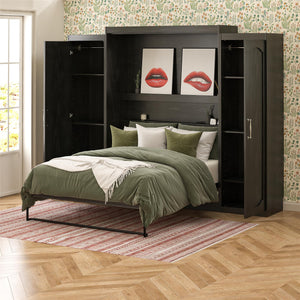 Novogratz Her Majesty Murphy Bed with Cabinets, Queen Size - Black Oak - Queen