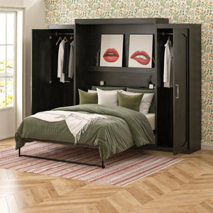 Novogratz Her Majesty Murphy Bed with Cabinets, Queen Size - Black Oak - Queen