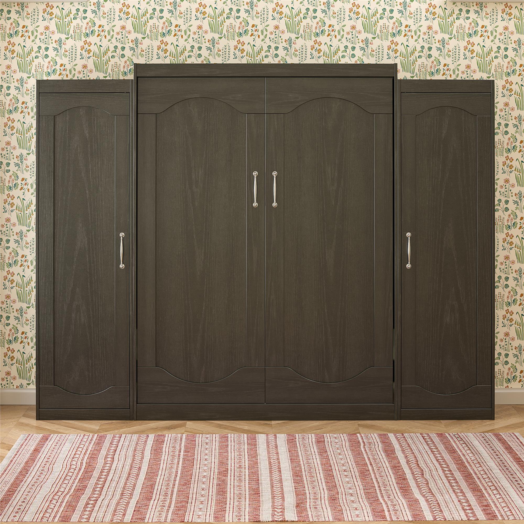 Novogratz Her Majesty Murphy Bed with Cabinets, Queen Size - Black Oak - Queen