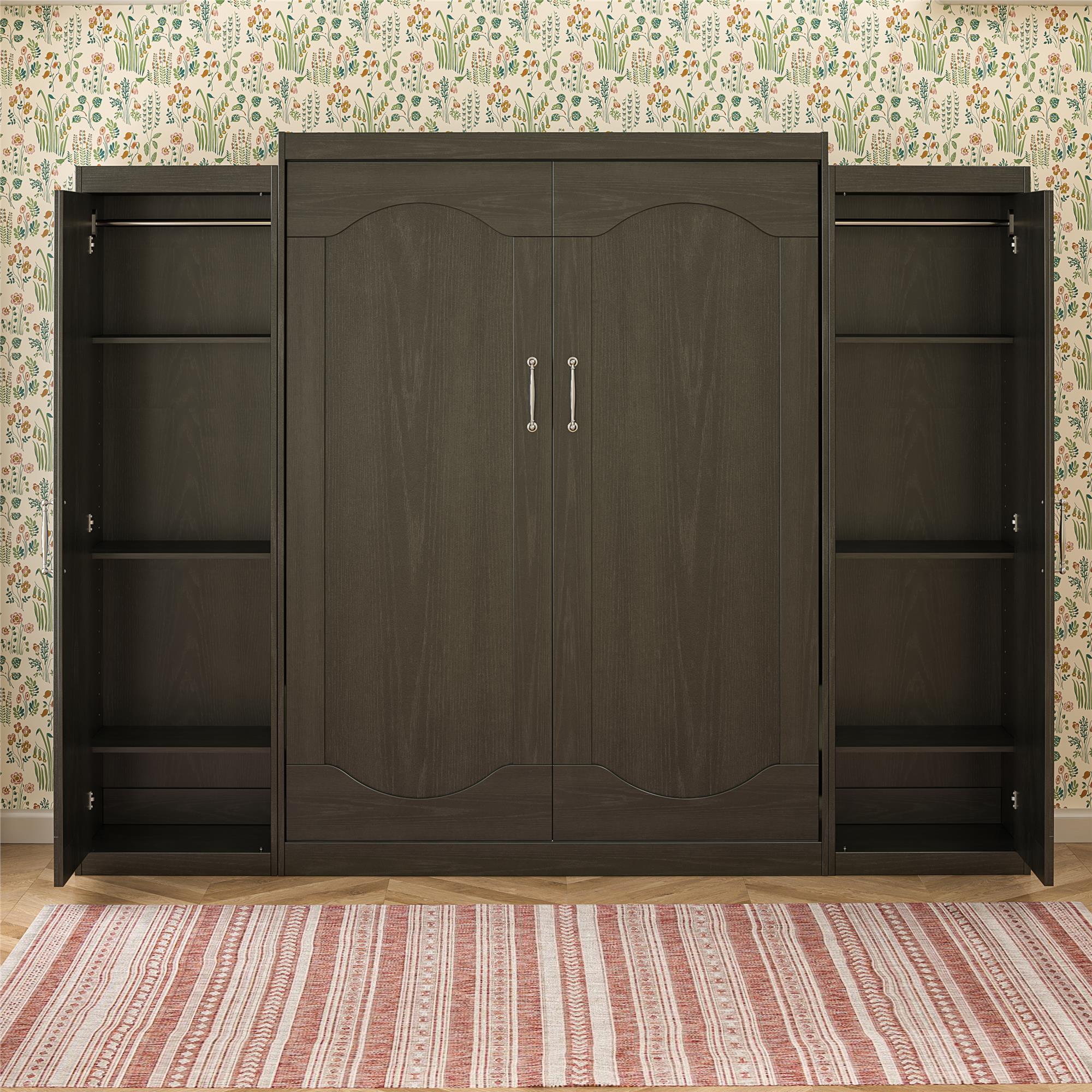 Novogratz Her Majesty Murphy Bed with Cabinets, Queen Size - Black Oak - Queen