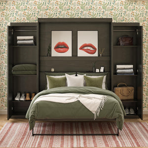 Novogratz Her Majesty Murphy Bed with Cabinets, Queen Size - Black Oak - Queen