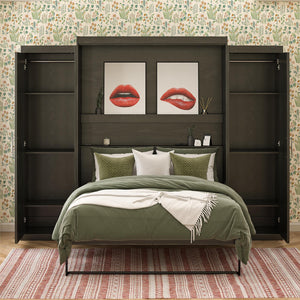 Novogratz Her Majesty Murphy Bed with Cabinets, Queen Size - Black Oak - Queen