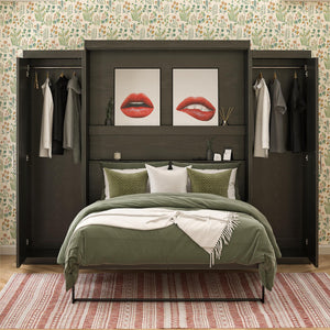 Novogratz Her Majesty Murphy Bed with Cabinets, Queen Size - Black Oak - Queen