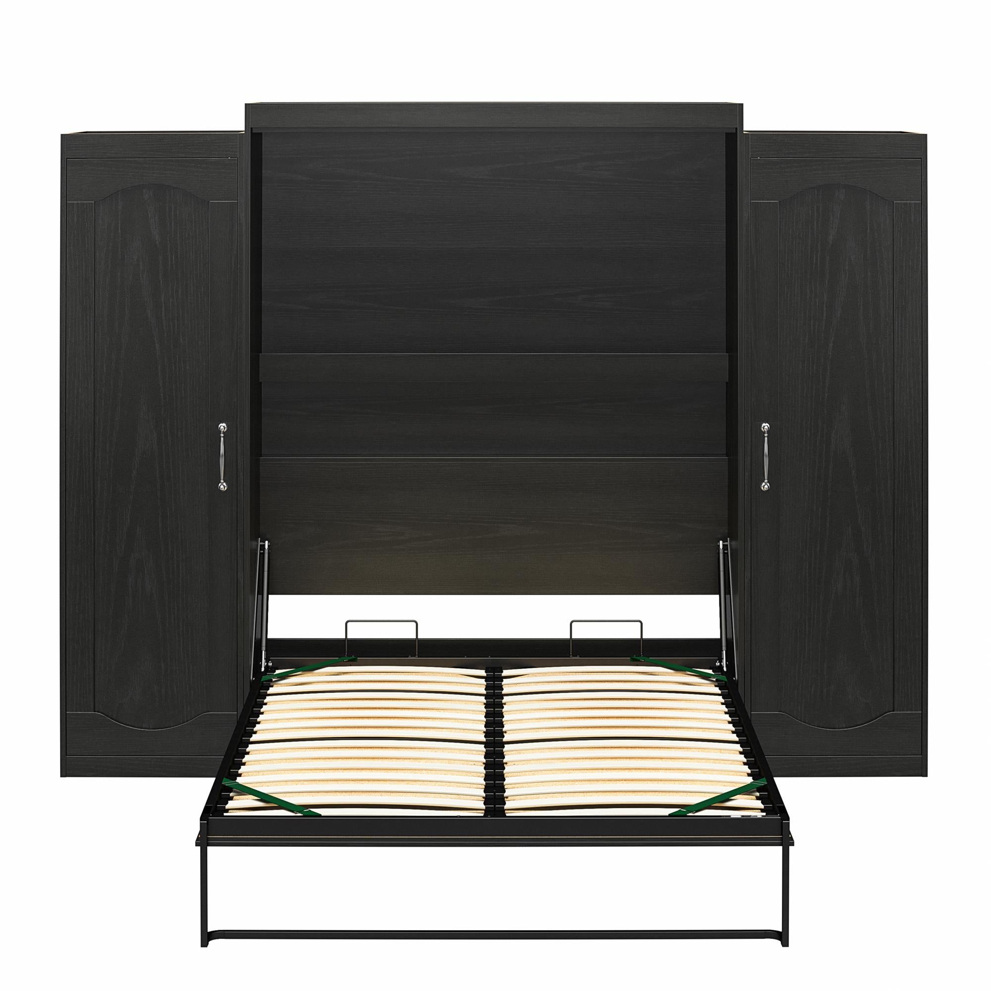 Novogratz Her Majesty Murphy Bed with Cabinets, Queen Size - Black Oak - Queen