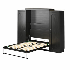 Novogratz Her Majesty Murphy Bed with Cabinets, Queen Size - Black Oak - Queen