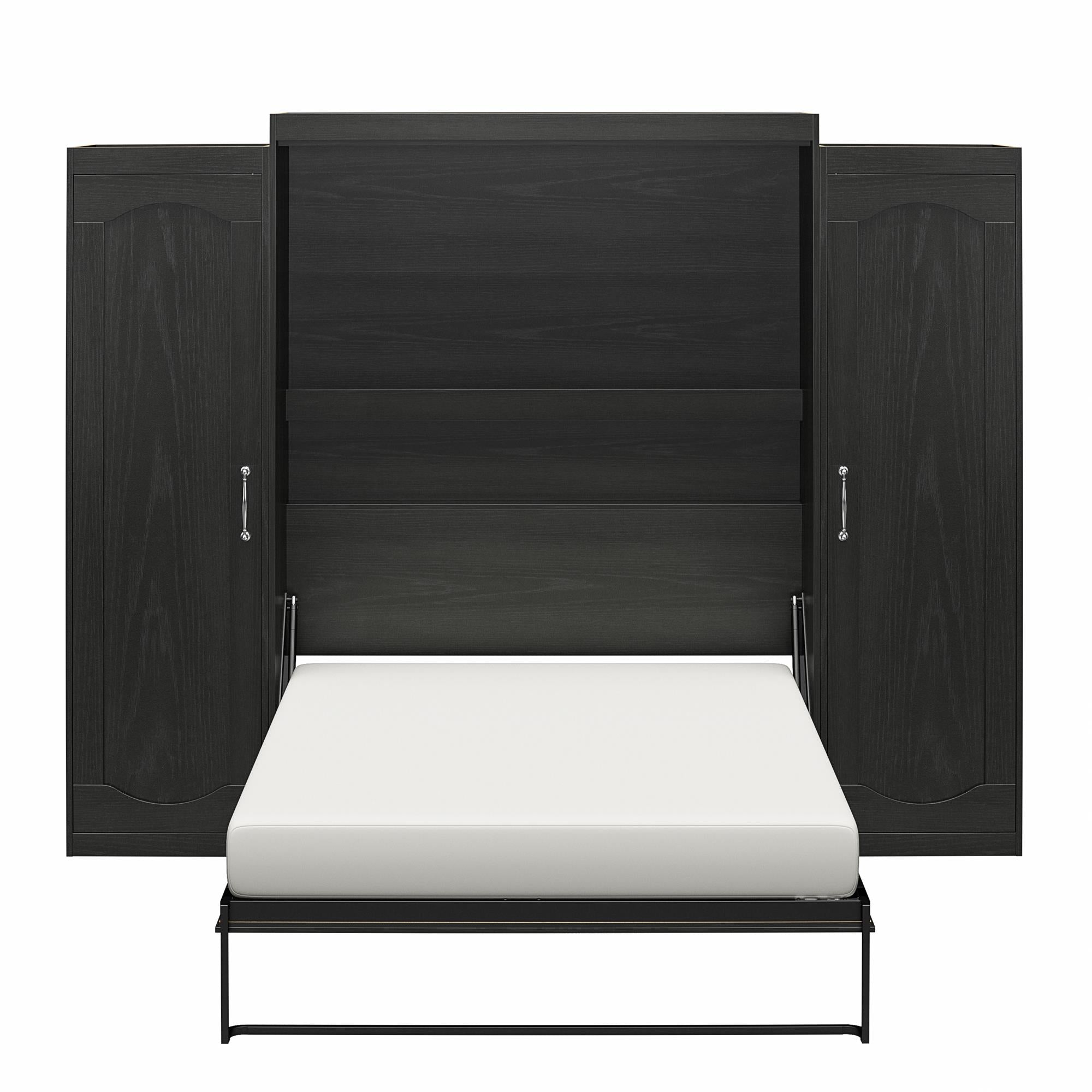 Novogratz Her Majesty Murphy Bed with Cabinets, Queen Size - Black Oak - Queen