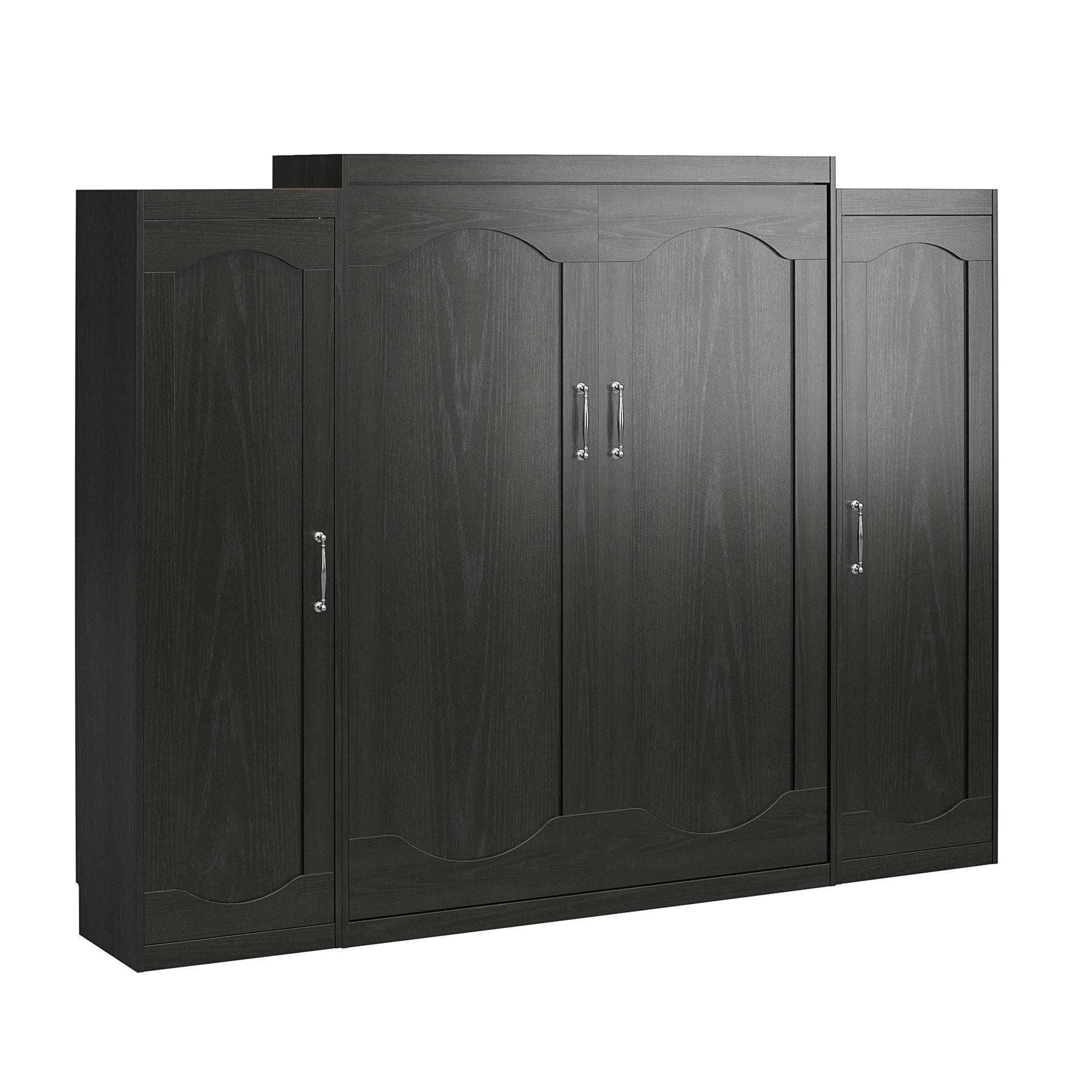 Novogratz Her Majesty Murphy Bed with Cabinets, Queen Size - Black Oak - Queen