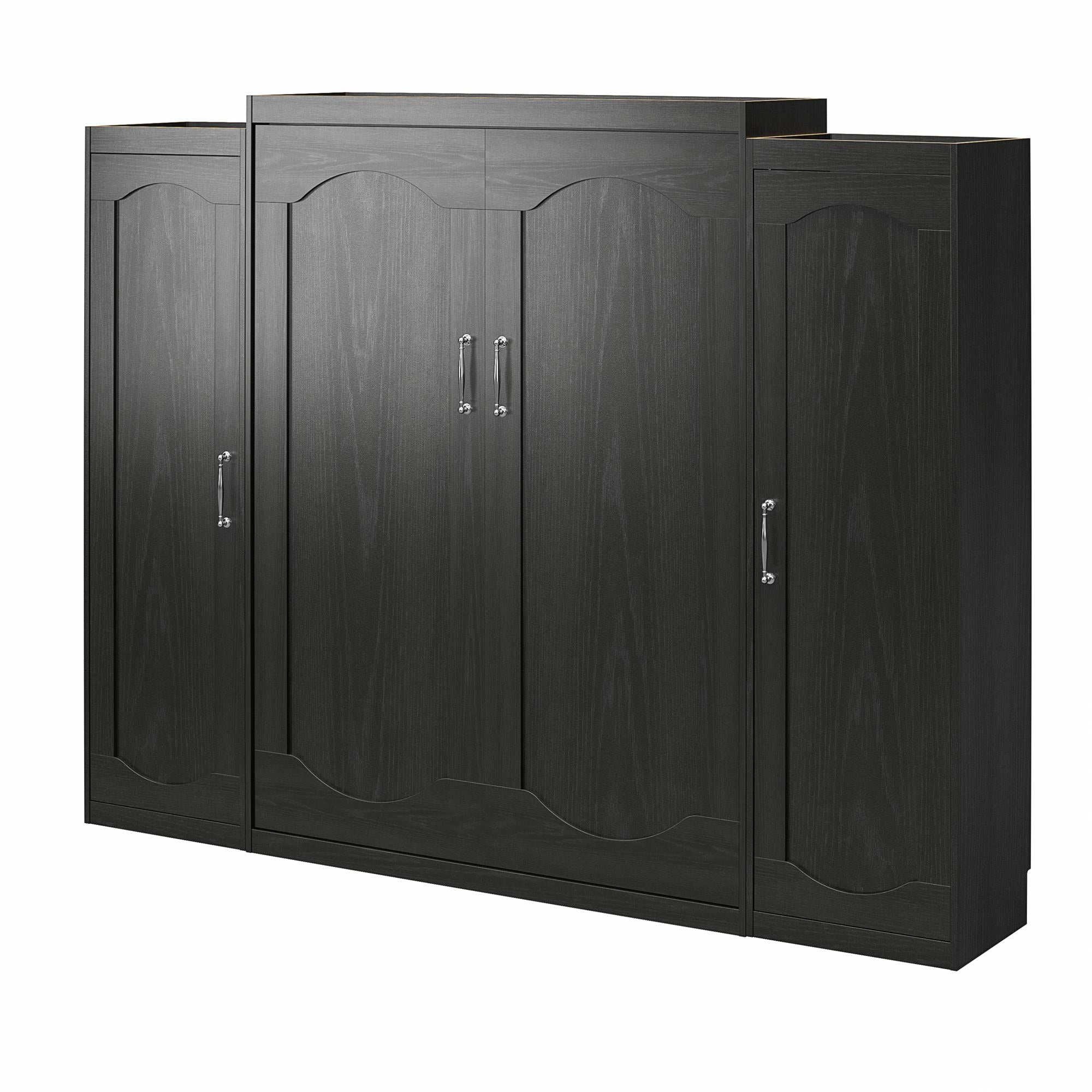 Novogratz Her Majesty Murphy Bed with Cabinets, Queen Size - Black Oak - Queen
