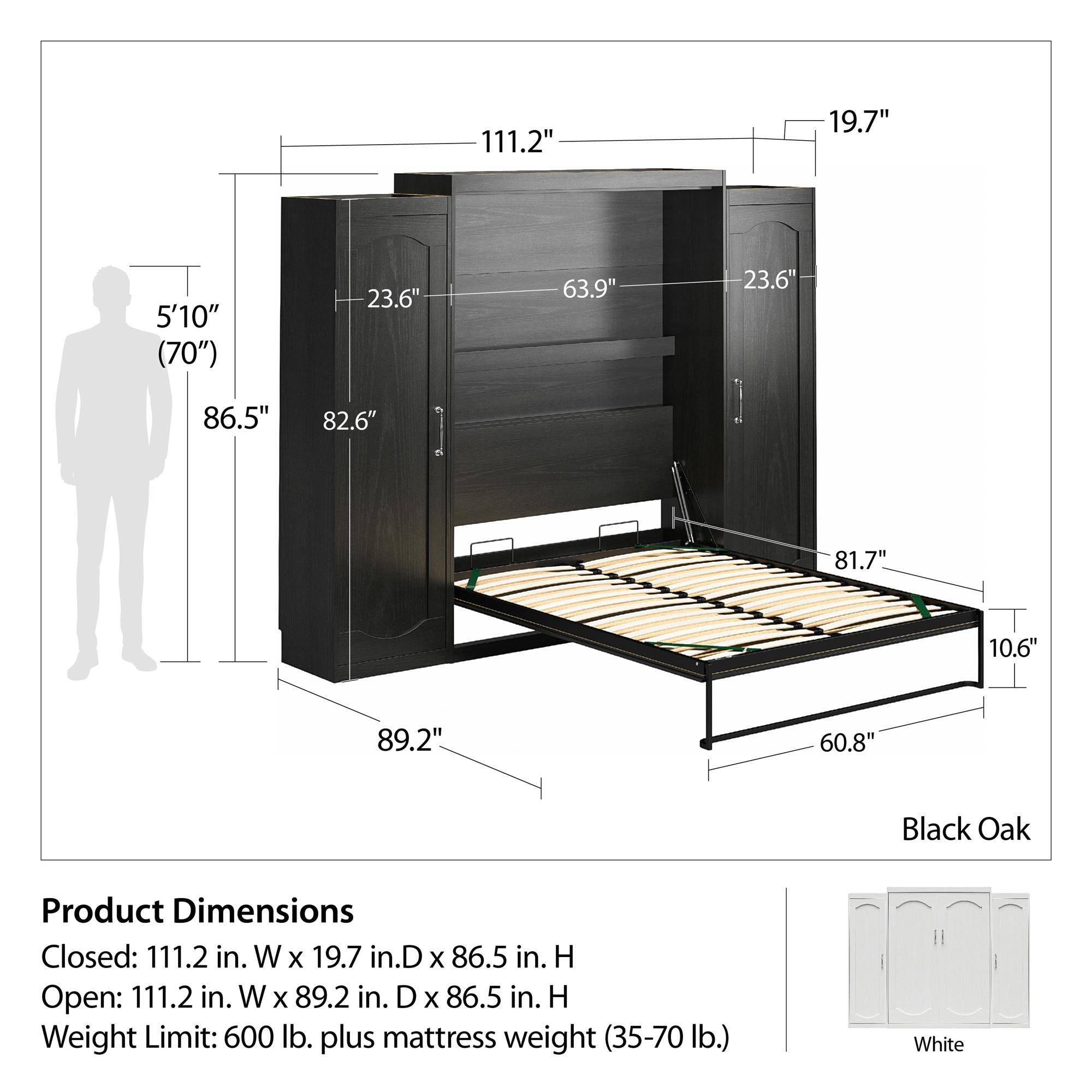 Novogratz Her Majesty Murphy Bed with Cabinets, Queen Size - Black Oak - Queen