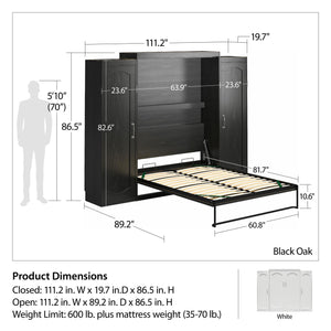 Novogratz Her Majesty Murphy Bed with Cabinets, Queen Size - Black Oak - Queen