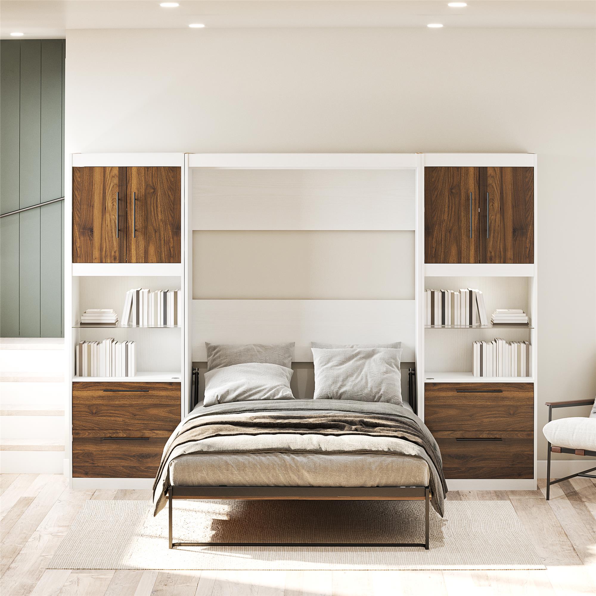 Signature Sleep Pinnacle Murphy Bed with Cabinets - Columbia Walnut - Full