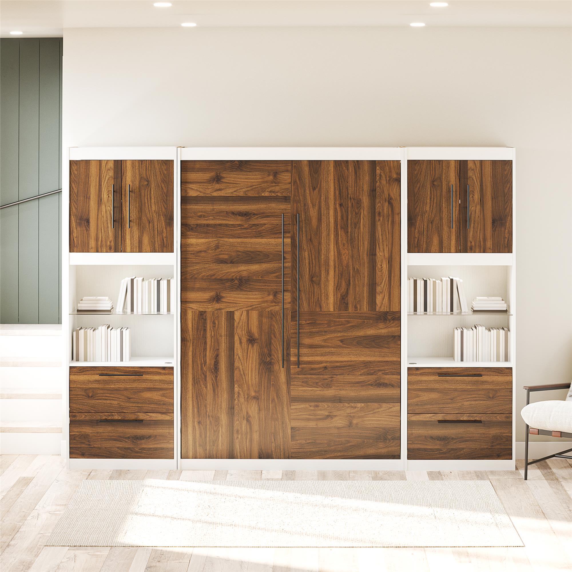 Signature Sleep Pinnacle Murphy Bed with Cabinets - Columbia Walnut - Full