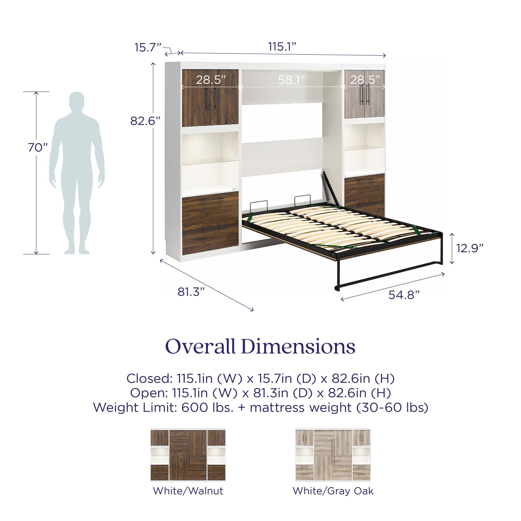 Signature Sleep Pinnacle Murphy Bed with Cabinets - Columbia Walnut - Full