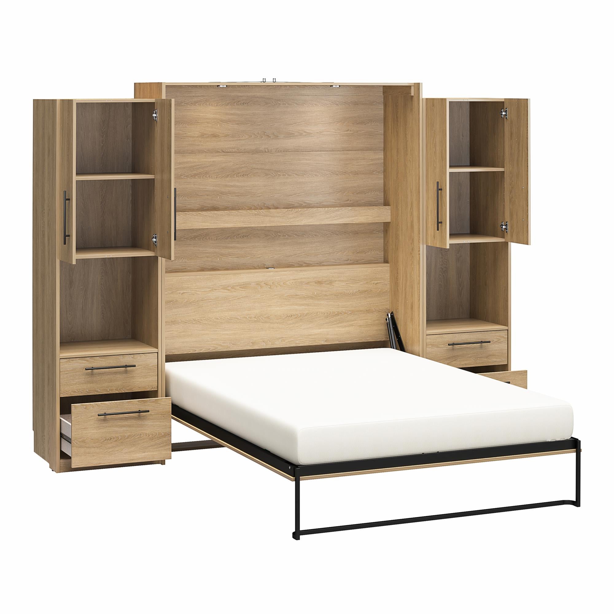 Novogratz Holly Hills Murphy Bed with Cabinets, Queen Size - Light Oak - Queen