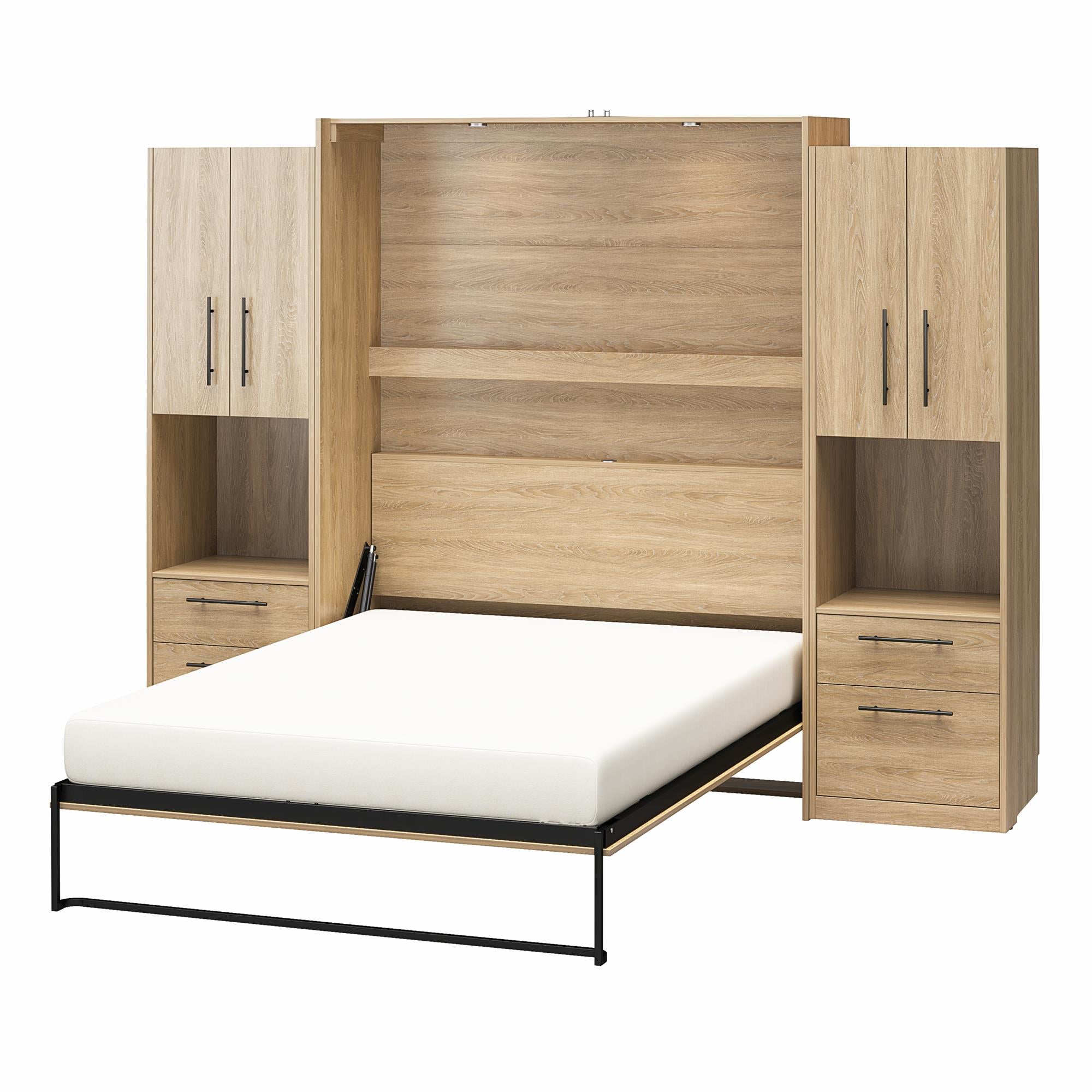 Novogratz Holly Hills Murphy Bed with Cabinets, Queen Size - Light Oak - Queen
