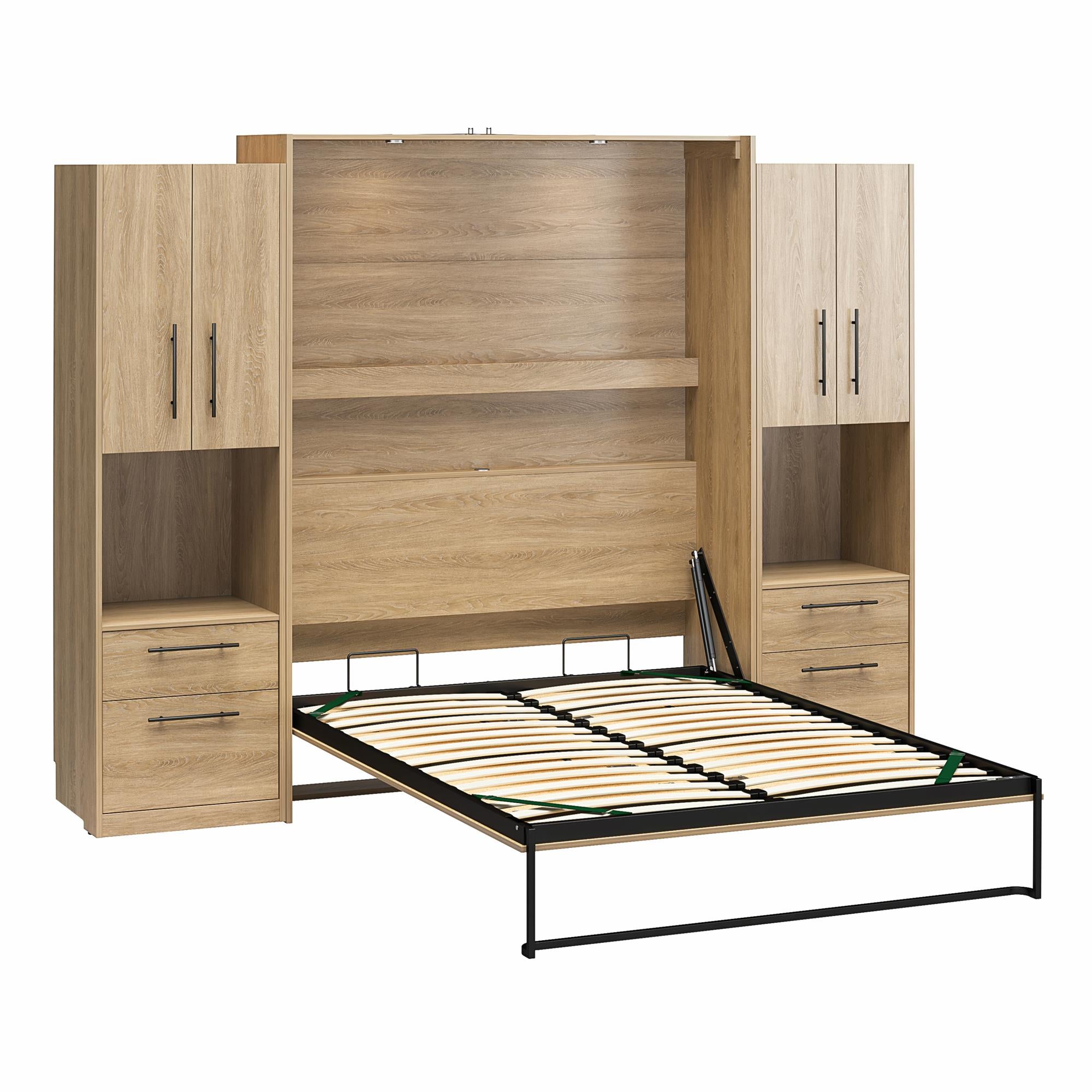 Novogratz Holly Hills Murphy Bed with Cabinets, Queen Size - Light Oak - Queen
