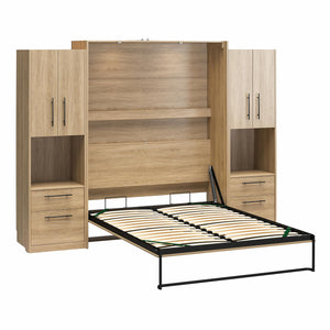 Novogratz Holly Hills Murphy Bed with Cabinets, Queen Size - Light Oak - Queen