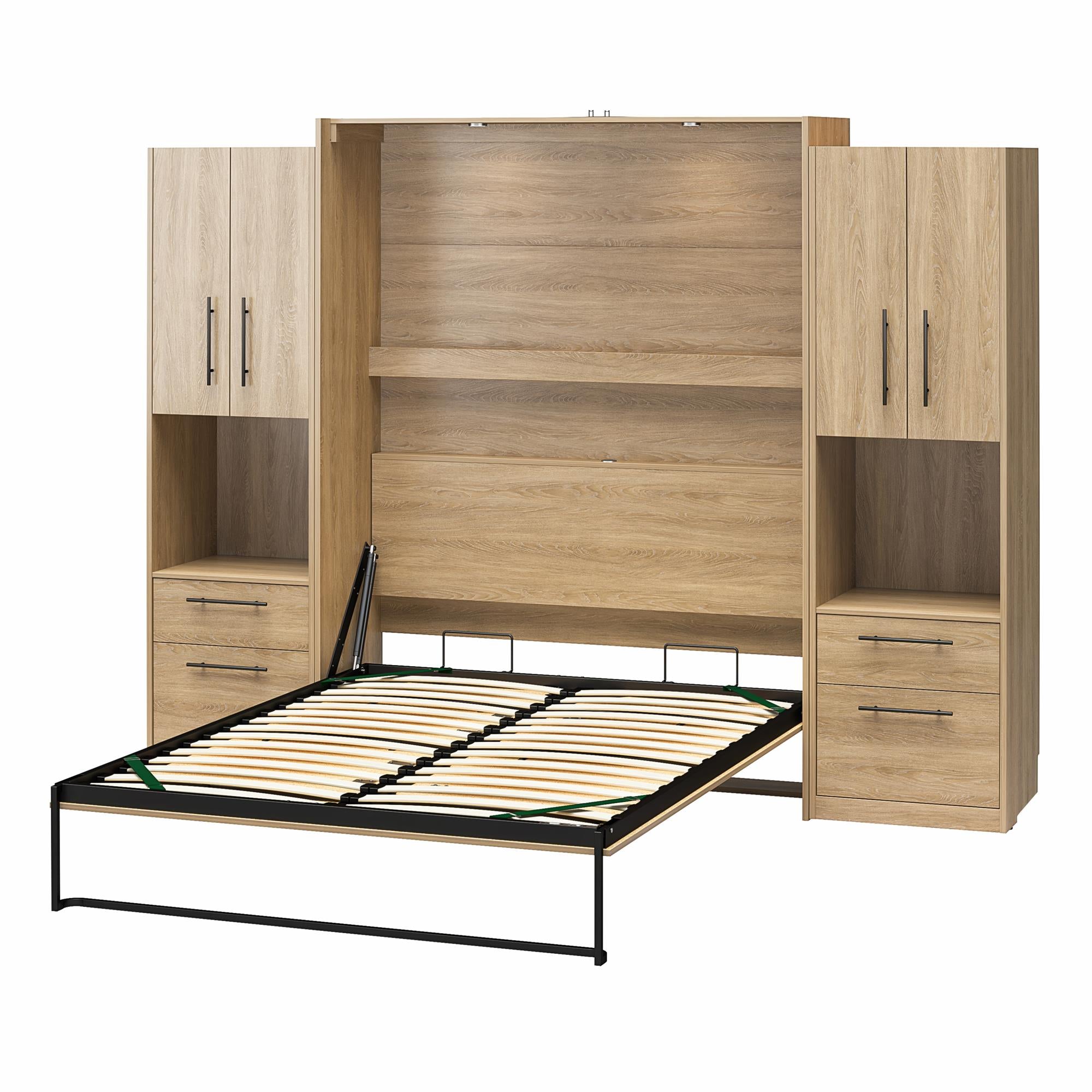 Novogratz Holly Hills Murphy Bed with Cabinets, Queen Size - Light Oak - Queen