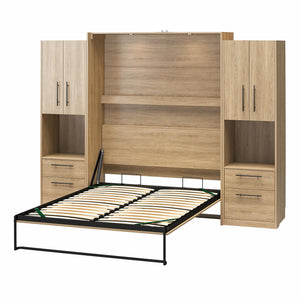 Novogratz Holly Hills Murphy Bed with Cabinets, Queen Size - Light Oak - Queen