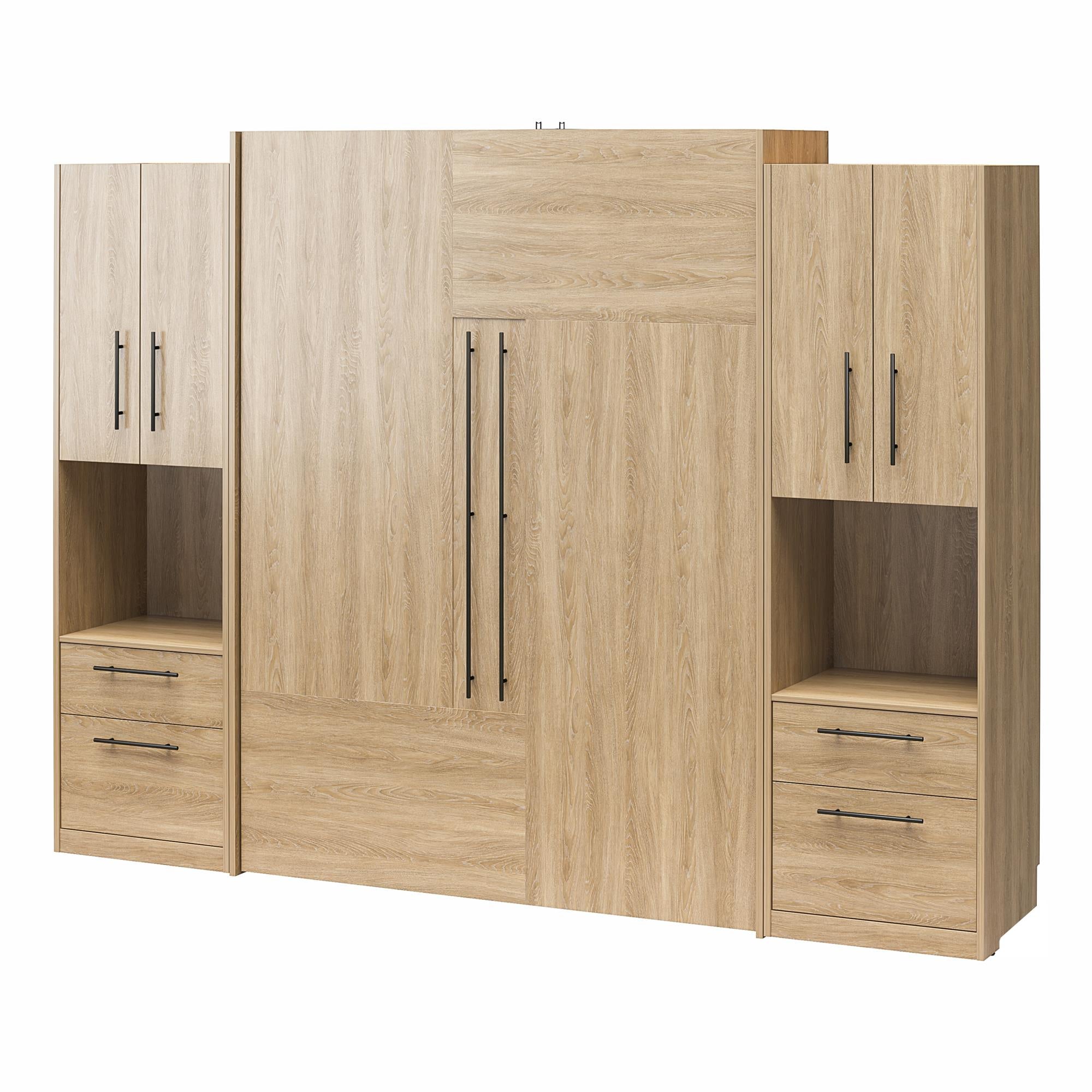 Novogratz Holly Hills Murphy Bed with Cabinets, Queen Size - Light Oak - Queen