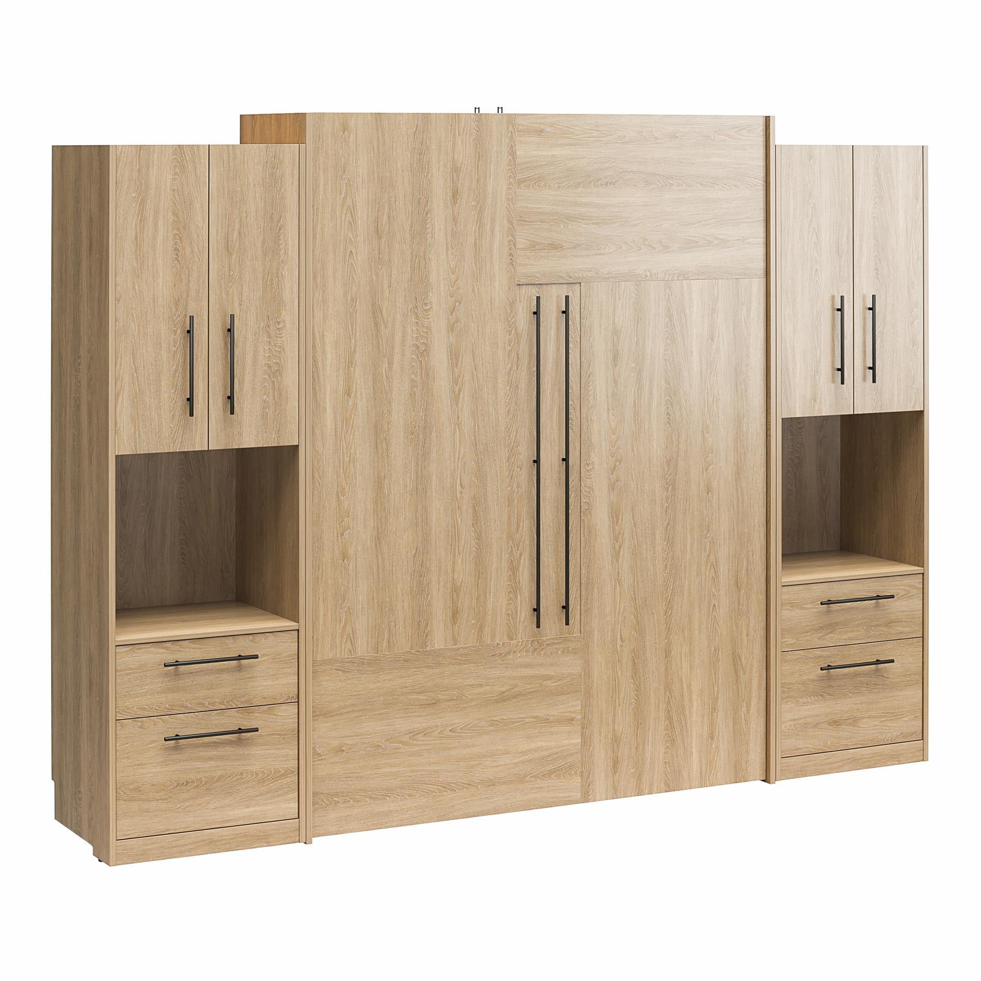Novogratz Holly Hills Murphy Bed with Cabinets, Queen Size - Light Oak - Queen
