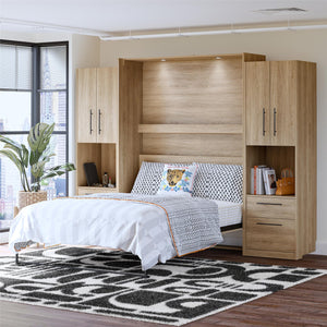 Novogratz Holly Hills Murphy Bed with Cabinets, Queen Size - Light Oak - Queen