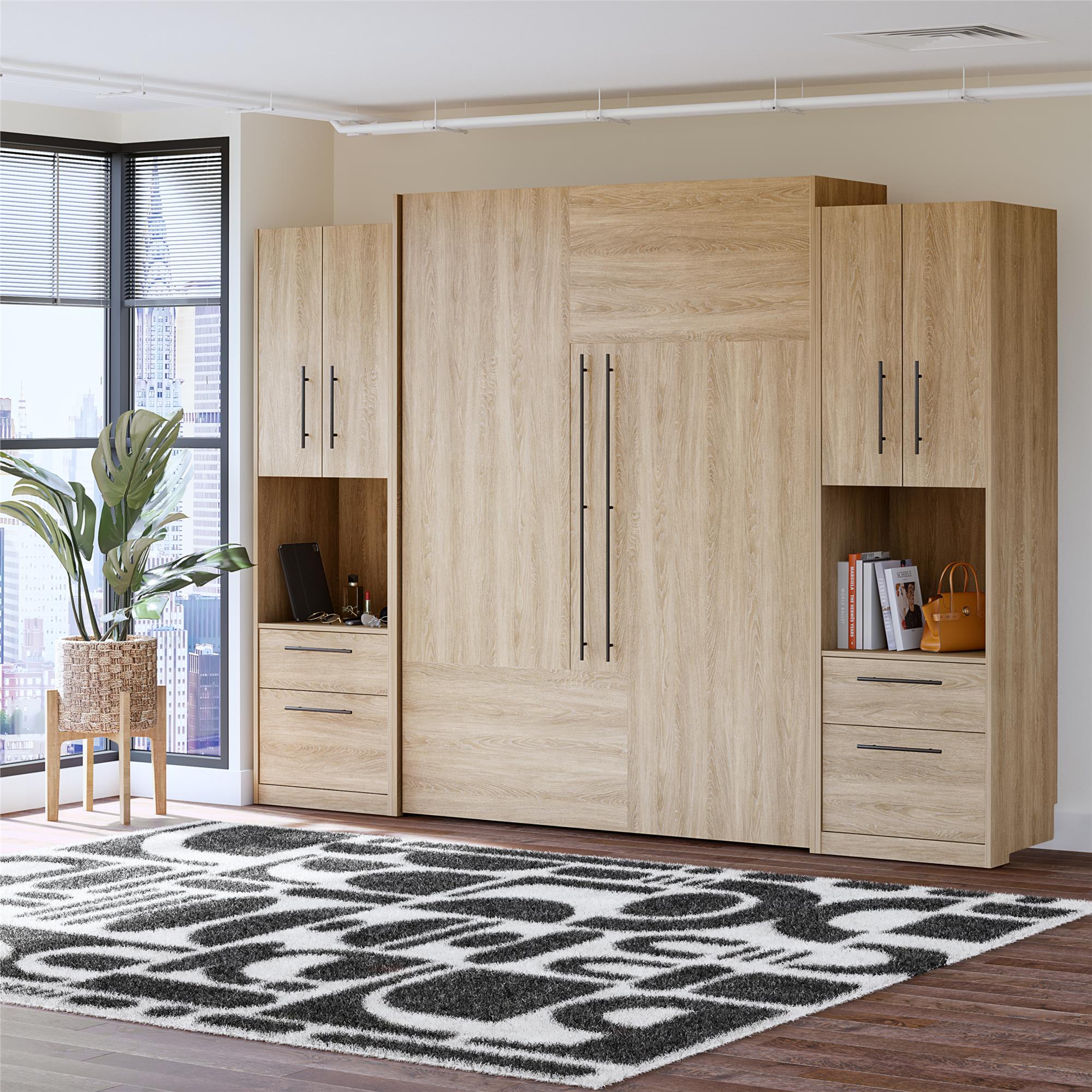 Novogratz Holly Hills Murphy Bed with Cabinets, Queen Size - Light Oak - Queen