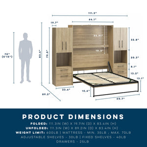 Novogratz Holly Hills Murphy Bed with Cabinets, Queen Size - Light Oak - Queen