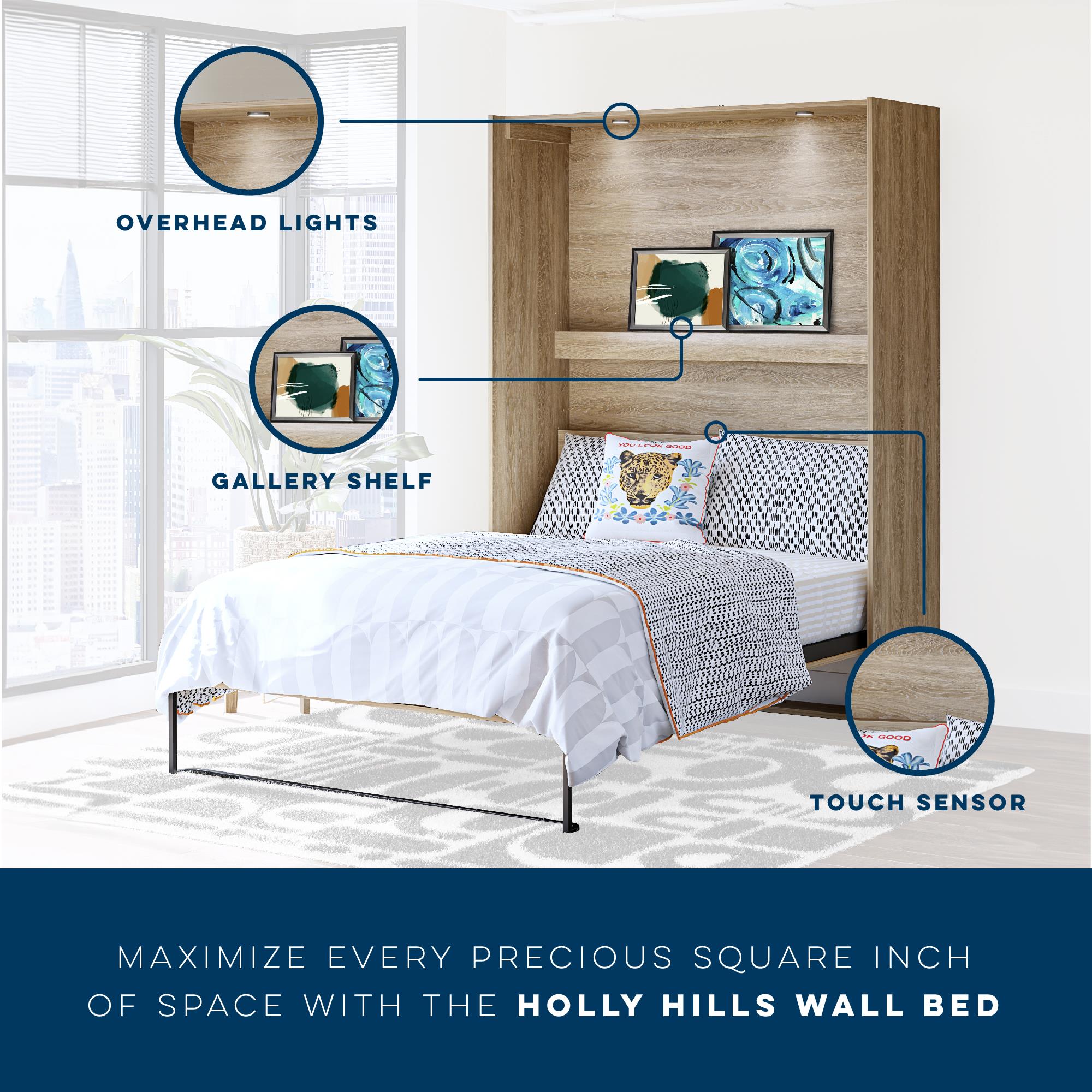 Novogratz Holly Hills Murphy Bed with Cabinets, Queen Size - Light Oak - Queen