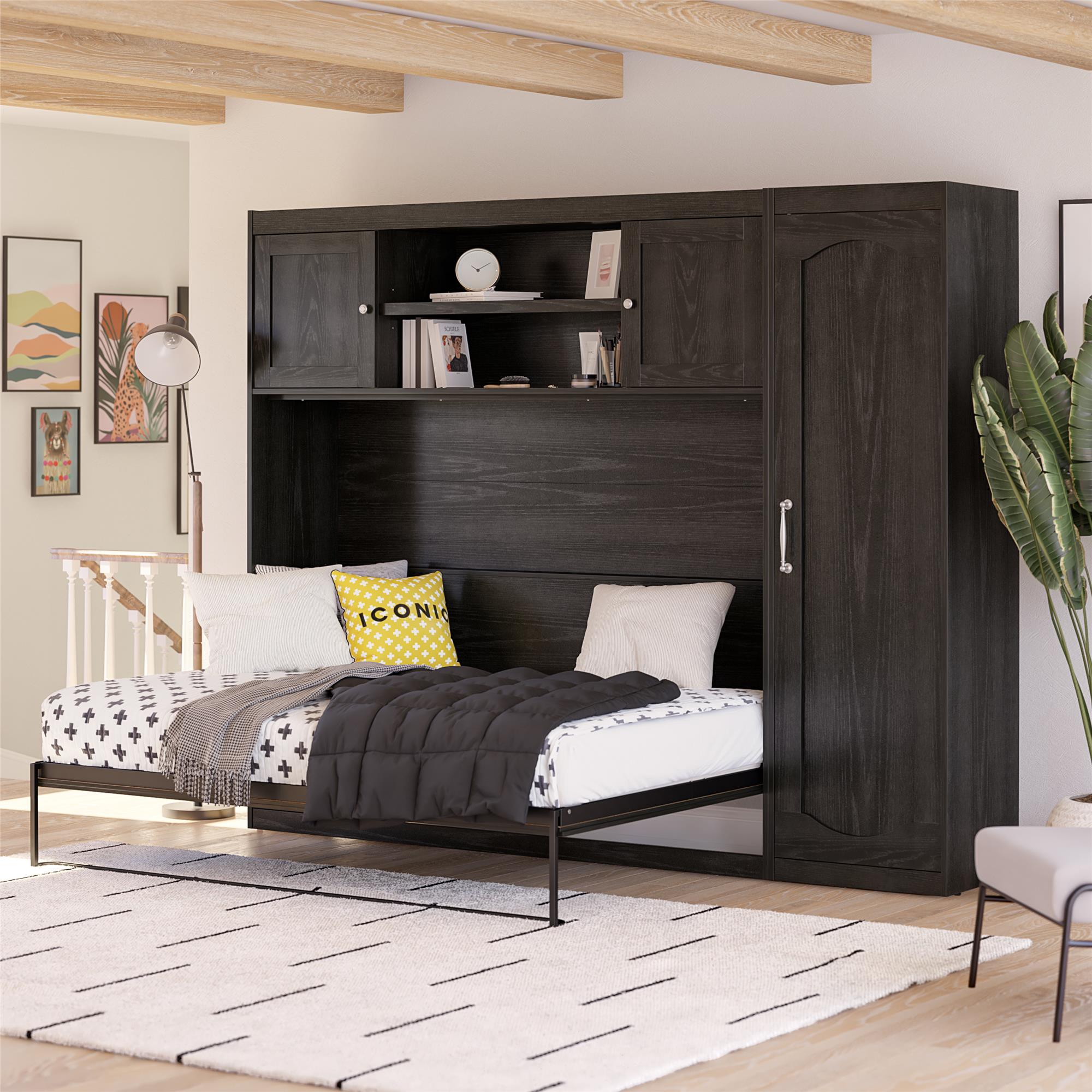 Novogratz Her Majesty Daybed with 1 Storage Cabinet - Black Oak - Full