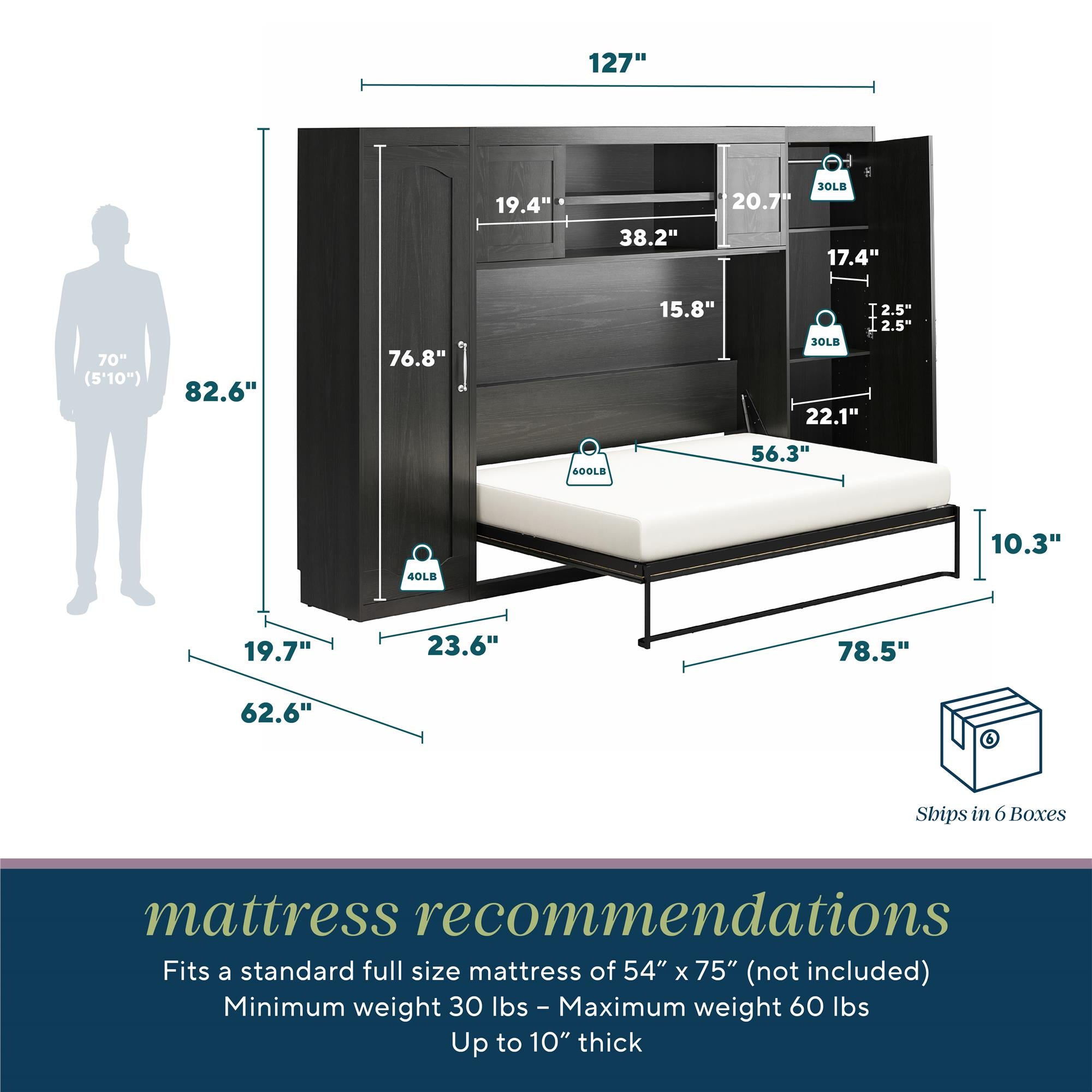 Novogratz Her Majesty Daybed with 2 Storage Cabinets - Black Oak - Full