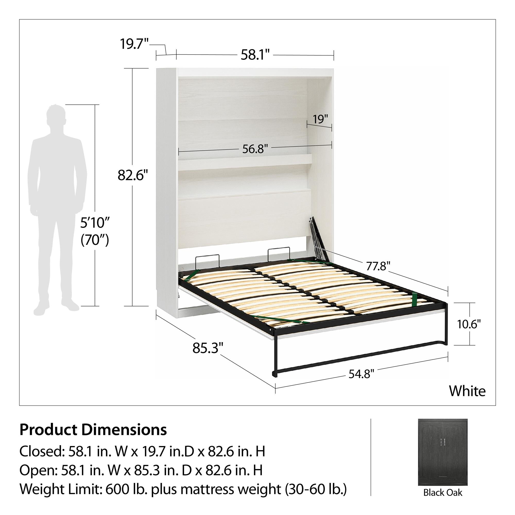 Novogratz Her Majesty Murphy Bed, Full Size - Black Oak - Full