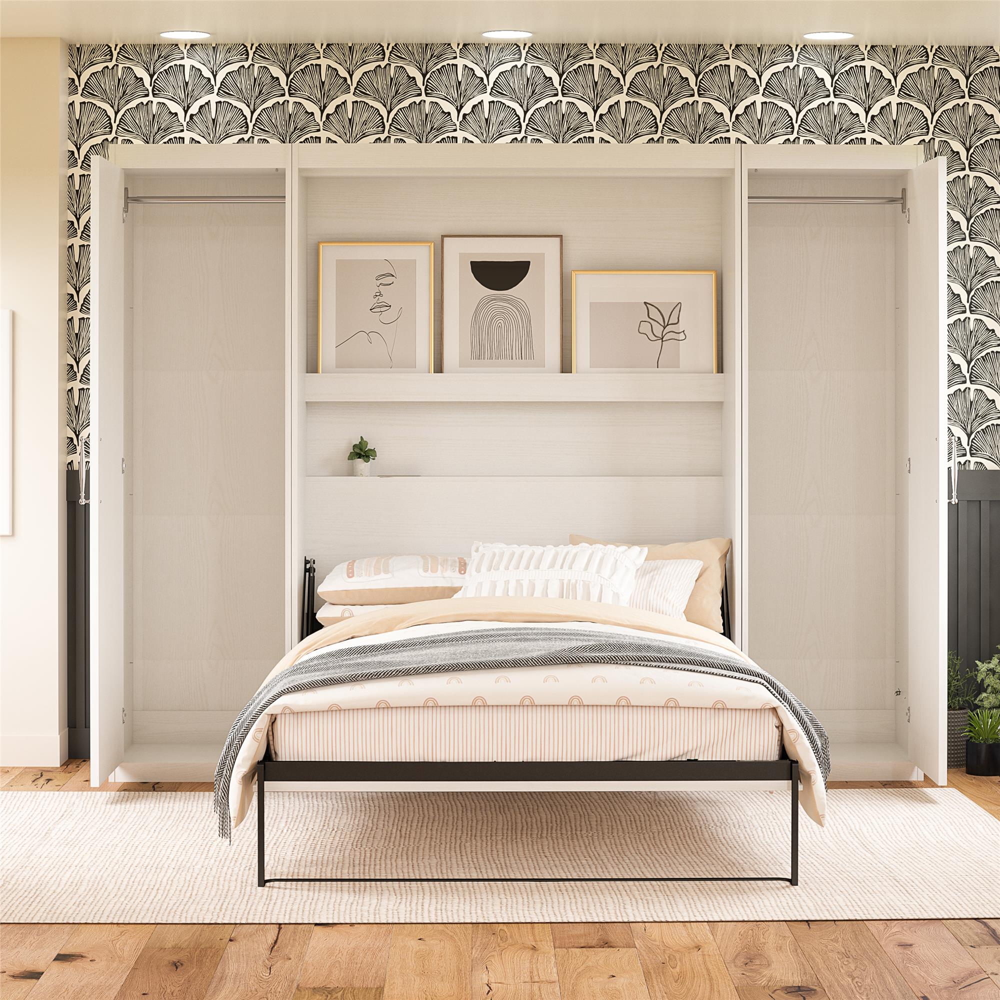 Novogratz Her Majesty Murphy Bed with Cabinets, Full Size - White - Full